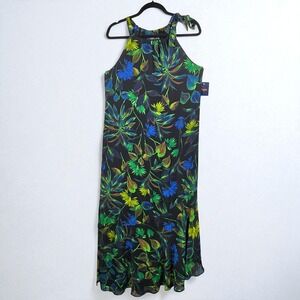 Just‎ Taylor Maxi Dress Women 10 Floral Tropical Green Blue Black Layered NWT